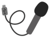 Illustration of a grey KRUU microphone with a black foam windscreen, connected to a looping black cable with a USB plug.